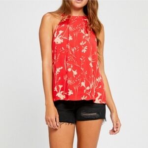 Gentle Fawn red flowy floral halter sleeveless top, size small